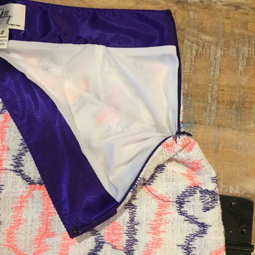 Milly Tweed Mini Skirt White purple Hot Pink 2 - Picture 6 of 8